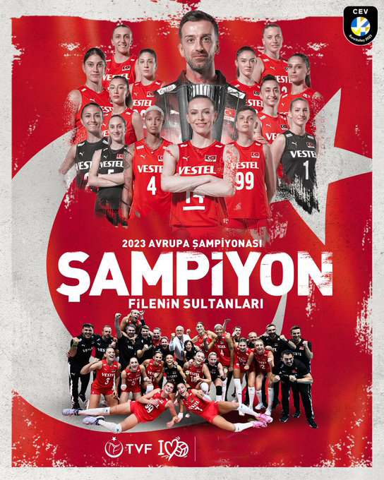 CEV #EuroVolley2023 finalinde rakibi Sırbistan'ı 3-2 mağlup ederek Avrupa Şampiyonu olan Türk Kadın Voleybol Milli Takımımızı tebrik ediyor, Cumhuriyetimizin 100. yılında bize yaşattıkları bu büyük gurur ve sevinç için kendilerine teşekkür ediyoruz! #FileninSultanları #şampiyon