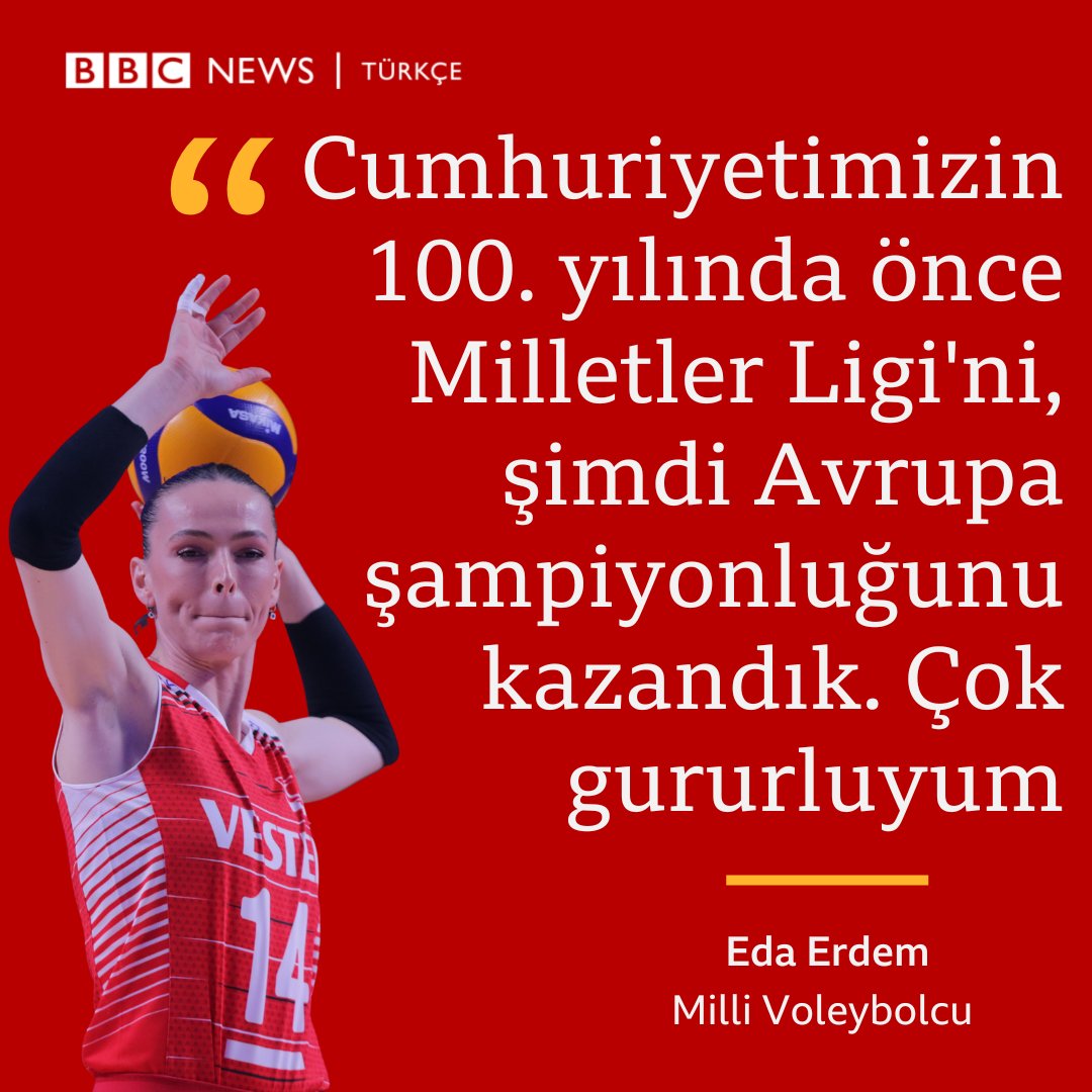 Milli takım kaptanı Eda Erdem:

"İnanılmaz bir maçtı. Cumhuriyetimizin 100. yılında önce Milletler Ligi'ni, şimdi Avrupa şampiyonluğunu kazandık. Çok gururluyum"

bbc.in/3sDzB25