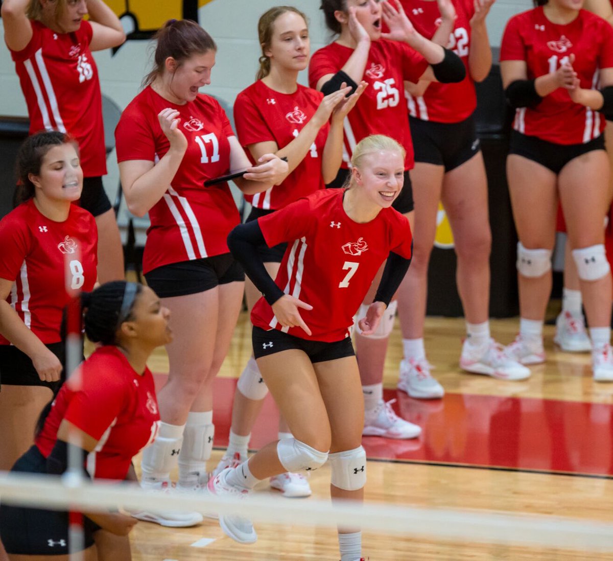 RHITvolleyball's tweet photo. How we felt about bringing home the first win of the season yesterday 👏🏼 
#GoRose #RHITVB https://t.co/VrDCrLmkTm