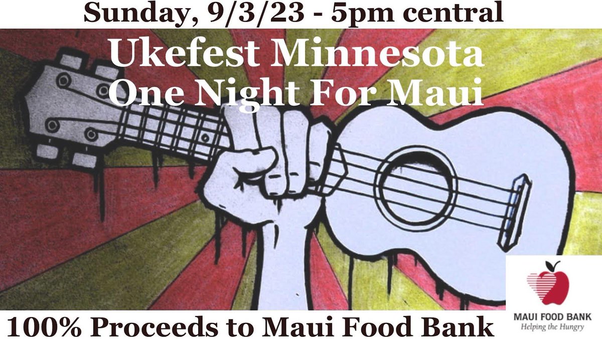 Tune in today @ 5:00pm CST for a virtual show and food drive with proceeds going to Maui Food Bank 🩷

STREAM & DONATE: landof10kstreams.com/ukefest-minnes…