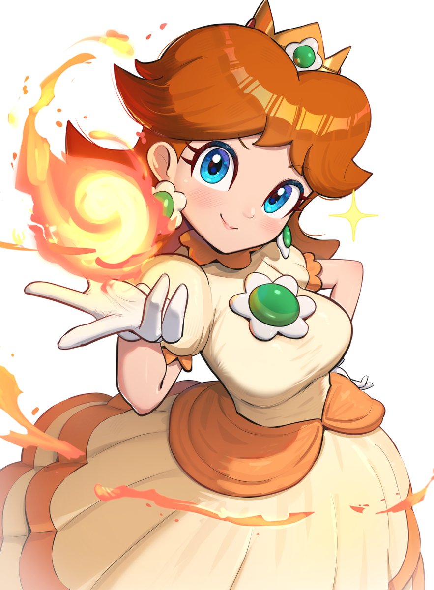 princess daisy 1girl earrings solo jewelry dress blue eyes gloves  illustration images