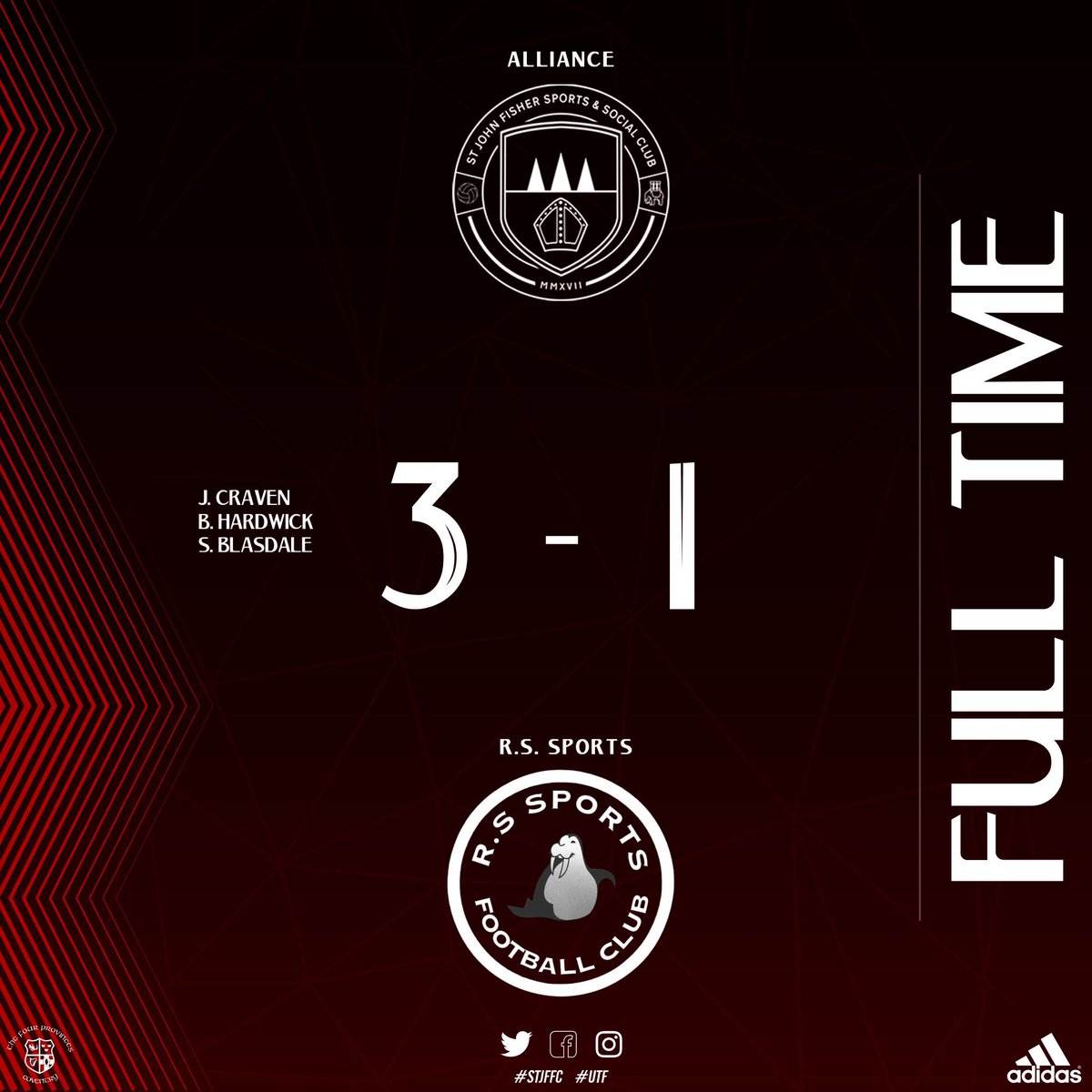 STJFFC's tweet photo. FULL TIME ROUND UP.

All three Fishers sides claimed impressive opening day victories to kick start their seasons, on what as an historic day for the club.

3 teams, 3 wins, 9 points in the bag, a proud day ✅✅✅

Onwards ➡️ 

#UTF🔴⚫️ https://t.co/v23iUP6p1q