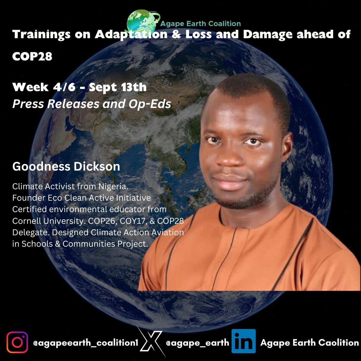 agape_earth's tweet image. Our next will be on press releases and open-eds.
#Adaptation #AdaptationInFocus #OurPlanetOurClimateOurFight
@GoodnessDK @Dor_Akurut