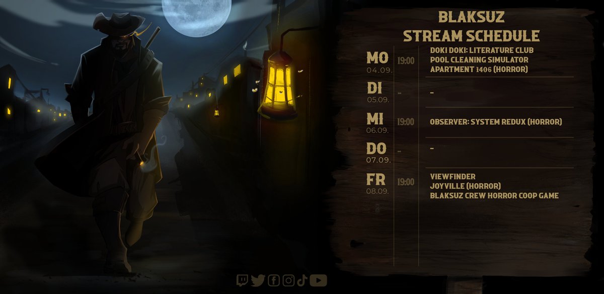 Blaksuzz's tweet photo. Servus Bras. Wir starten in den September mit einer weiteren Woche unserer Streams. Schaltet ein und seid dabei!
https://t.co/Bdw9Huuytz

#Blaksuz #streamer #StreamingNow #stream #twitch #twitchstreamer #TwitchDE #StreamDE #twitchtv #horror #HorrorGames https://t.co/t0TYsX7J7Q