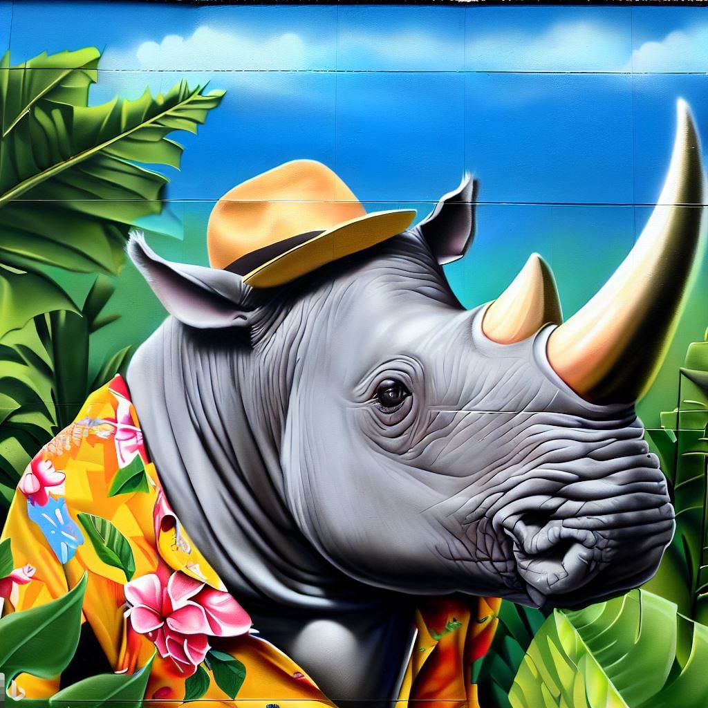 Rhino’s Day Off #ai #aiartist #AIArtistCommunity #aiartcommunity #art #AIArtworks #aiartgallery #randomart #newnew #NFTartist #nft #AnimalRights #rhino #Hawaii #ferrisbuellersdayoff #80smovies #rhinoceros #digitalart #digitalpainting #summer #vacationfriends2 #sundayvibes #x
