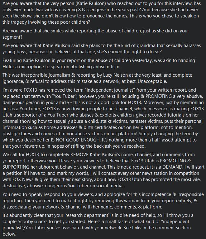 MG8671's tweet photo. I address this open letter to @fox13, News Director @StaceyRobertsAZ, &amp; Journalist/Reporter @Lucynelsontv . In light of your recent 'edited' 8 Passengers written report. The bare minimum is NOT ENOUGH! https://t.co/cZAAbSUcxs