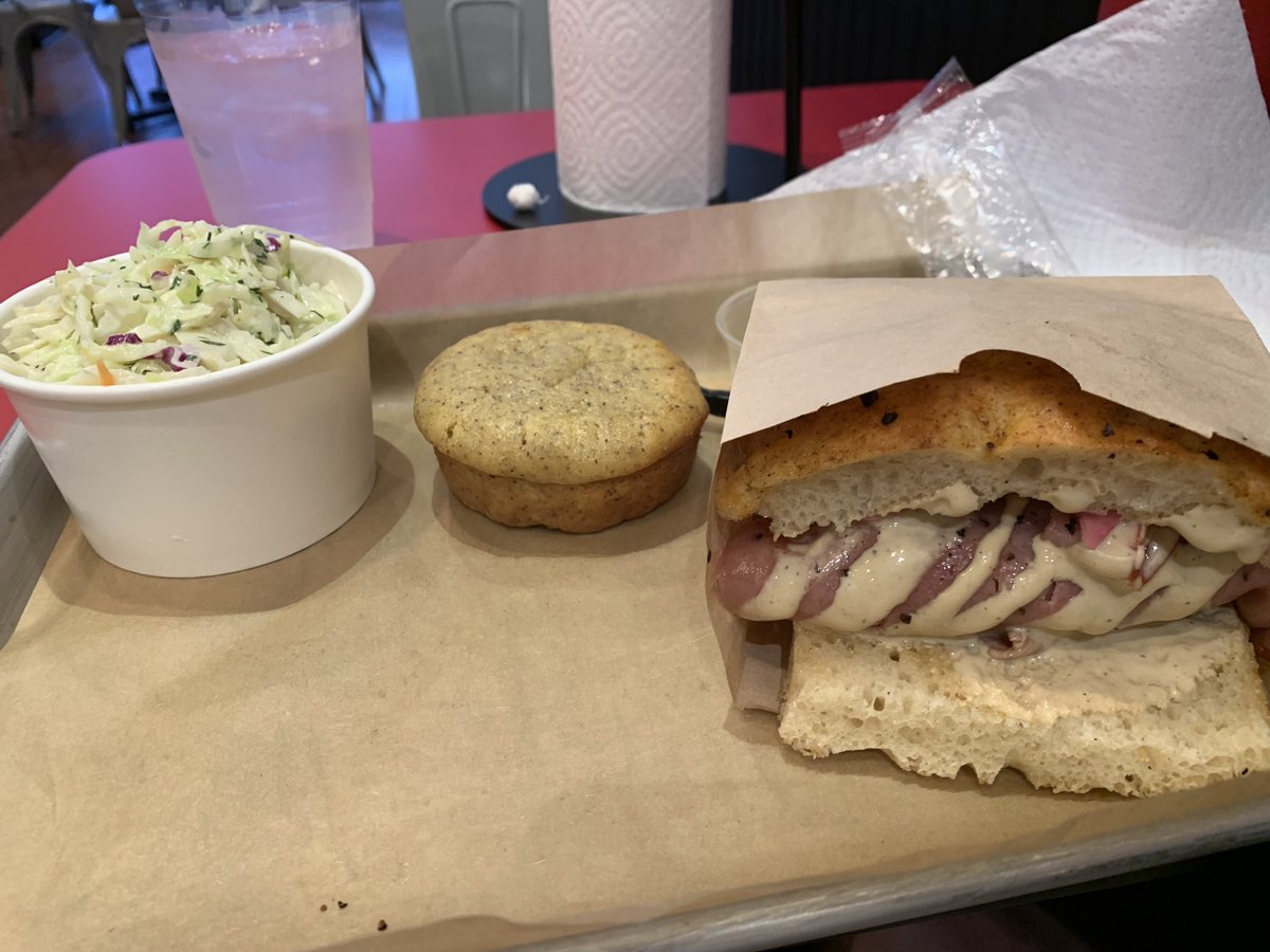 Hackknife's tweet photo. Clumsy Cow BBQ in the Loop (234 S. Wabash) offers a smoked mortadella sandwich with pickled red onion on beef fat focaccia - not something you’ll see on too many menus around here.  Looking forward to trying their more traditional bbq next time… https://t.co/MS7ycCxpsr
