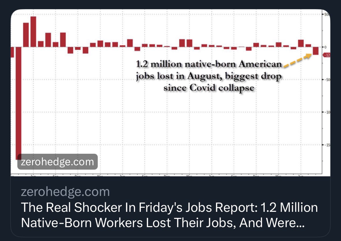 OPEN BORDER: On the heels of Biden’s announcement that he’s suing Elon Musk for hiring too few illegal aliens, Friday’s jobs report reveals 1.2 Million Native-Born Workers Lost Their Jobs, And Were Replaced With 668K Foreign-Born Workers. h/t @zerohedge