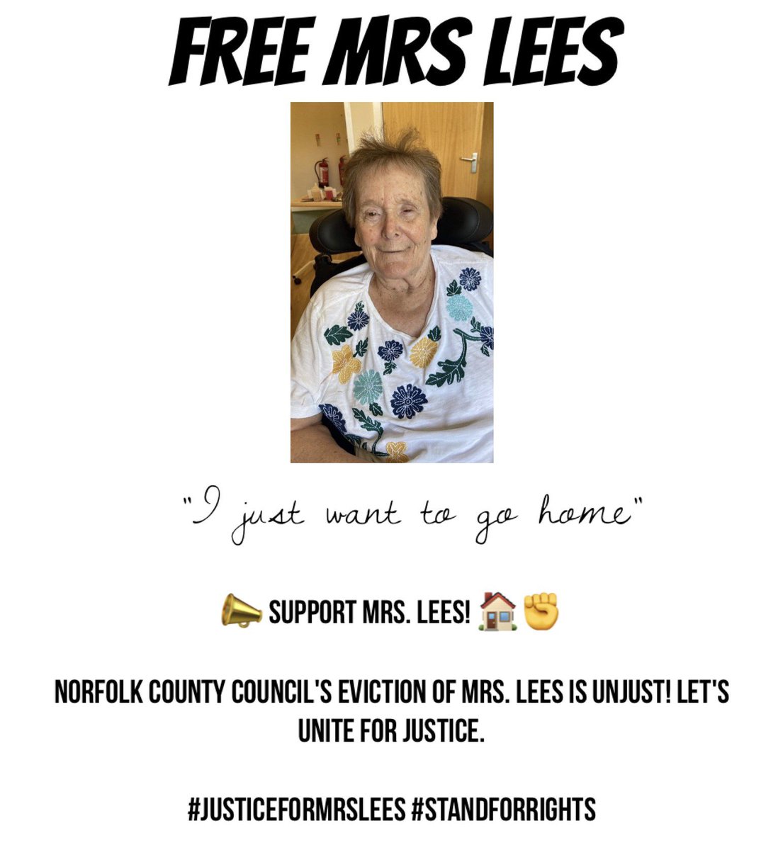 Giselle_ASCWs's tweet image. #Trending #JusticeForMrsLees #ProtestForChange #CareActRights 
“I just want to go home” Do the right thing @NorfolkCC @NorseCare