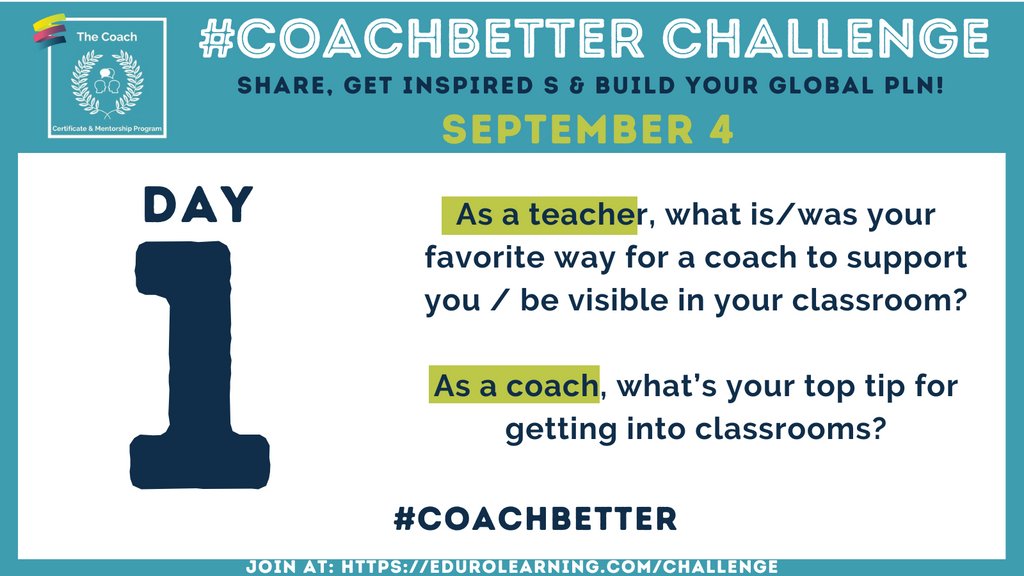 EduroLearning's tweet photo. Here we go! The #coachbetter Challenge Day 1!⁠
⁠
🌟Reply &amp; tag other coaches or teachers that you’d like to learn from to help build your PLN and learn new ideas to #coachbetter!⁠
⁠
💥Tag @mscofino each day to be entered to win a free coaching session with Kim!⁠ https://t.co/hWd5nK9Xuz
