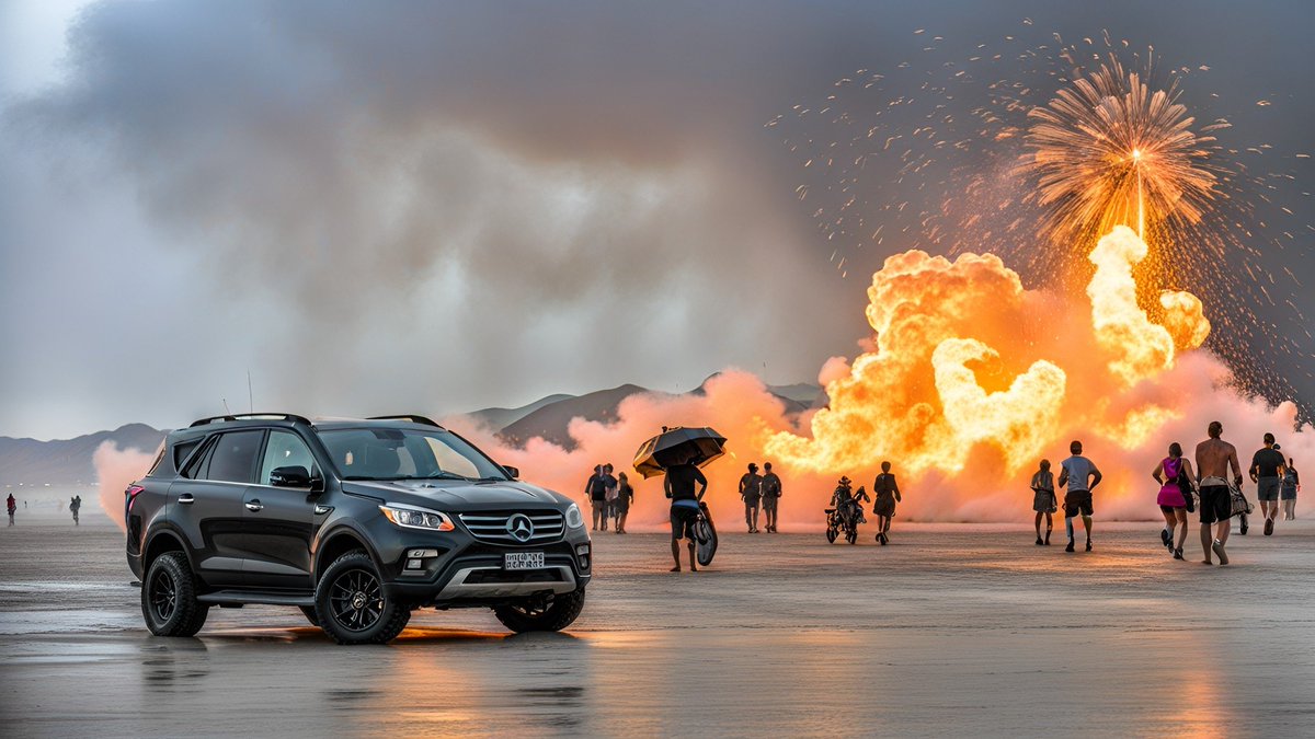 Jehoseph's tweet photo. What the internet thinks #BurningMan2023 looks like.
#BurningManFestival #BurningMan #RainingMan #AI https://t.co/YHqB1ife7O
