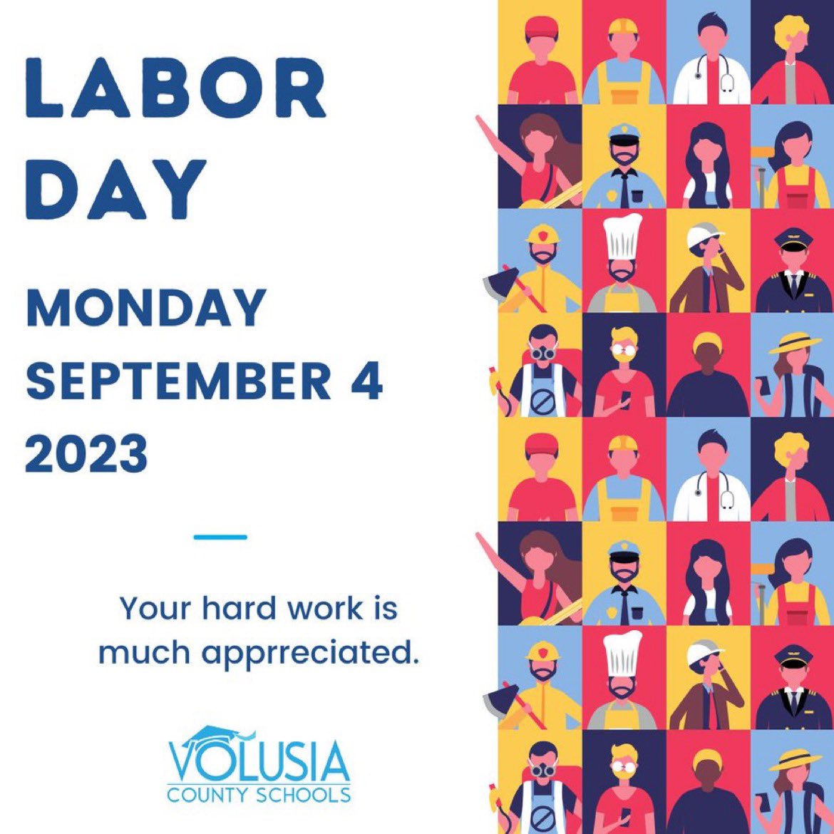 🎉 Get ready to celebrate a well-deserved break! 🌟 We wish you a wonderful Labor Day weekend with family and friends! Remember, all Volusia County Schools and district offices will be closed on Monday, September 4th. Enjoy the holiday and recharge! #SharksAllDayEveryDay