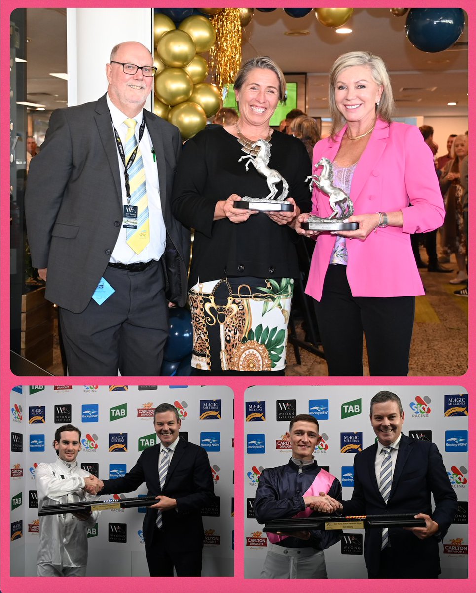 Great to see our leading trainers &amp; jockeys recognised for their 2022/23 achievements 👏👏<a href="/Kimwaugh/">Kim Waugh</a> &amp; <a href="/kbuchananracing/">Kristen Buchanan</a> received their trophies for being our joint leading trainers while Tom Sherry &amp; Tyler Schiller received the Jockey's &amp; Apprentices Awards. 
Congrats again 🏇🏇