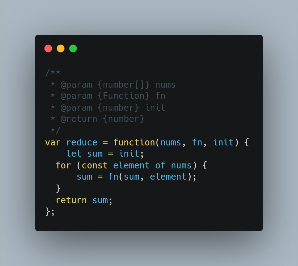 This code defines a function called reduce(). This function takes three arguments: an array, a function, and an initial value.
#AlgorithmSeptember #WebDevelopment #JavaScript #Algorithms #Careerwise #AlgoSept #RebaseAcademy #30daysAlgo