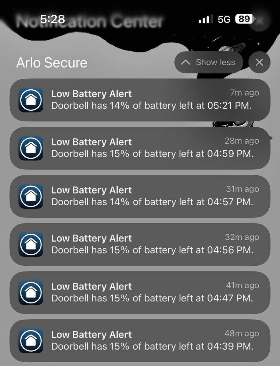 MadCobraChicken's tweet photo. Hey @ArloSmartHome is this amount of notifications about my battery being low really necessary???? https://t.co/U7daMJD5Id