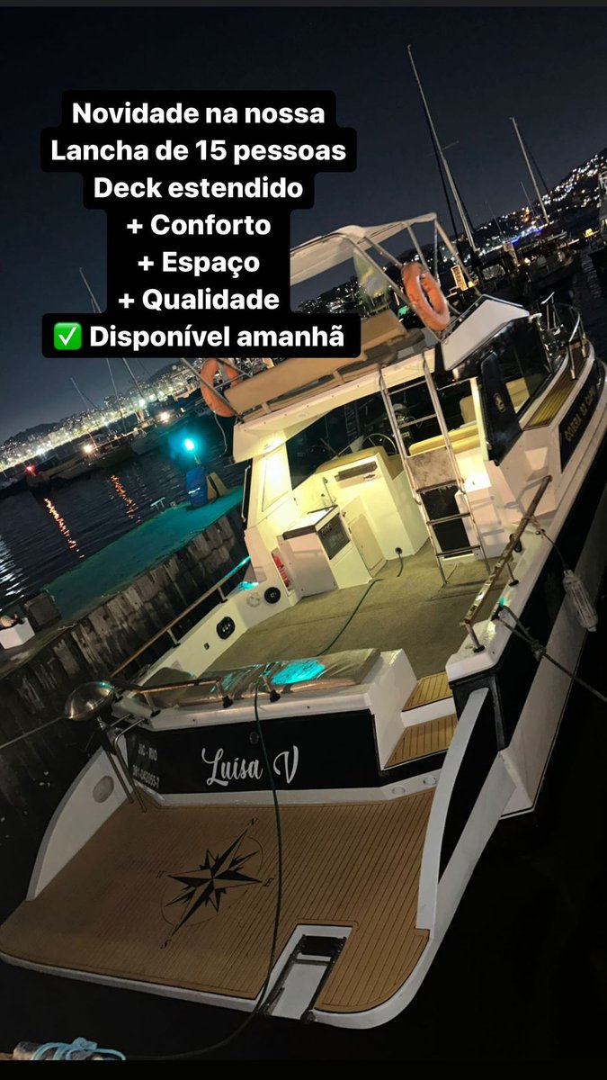 ⚠️LANCHA APARTIR DE R$1.600⚠️

(Parcelamos em 12x) 

Todas equipadas com som Bluetooth, churrasqueiras, água doce, quarto, banheiro e flutuantes.
Contato: (21)99450-5826