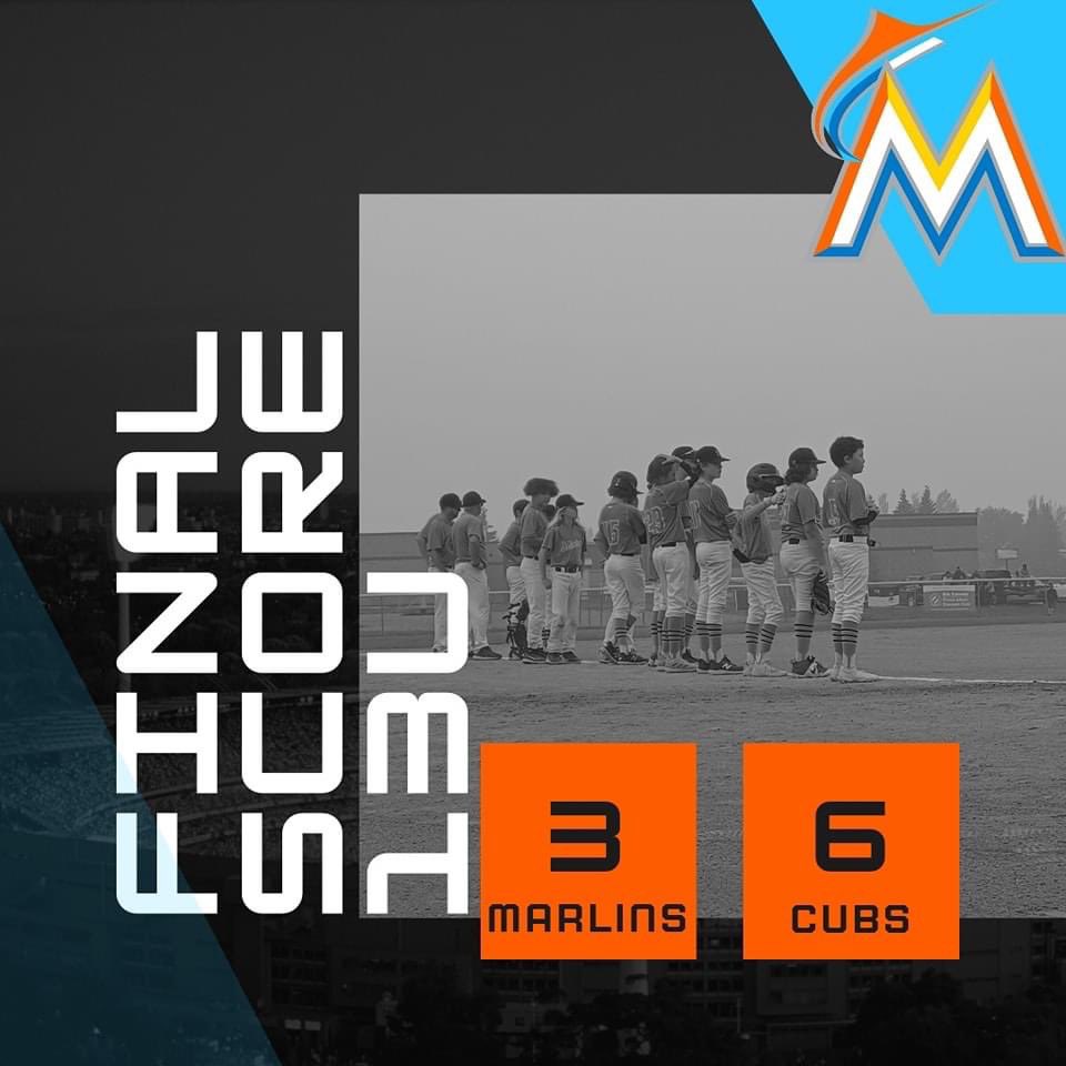 AAAMarlins's tweet photo. Marlins lose in the semifinal to Consort Cubs 6-3 in a shortened 5 inning game due to an influx of smoke in the area. This ends a fantastic season for the Marlins. https://t.co/LWLviftdwr