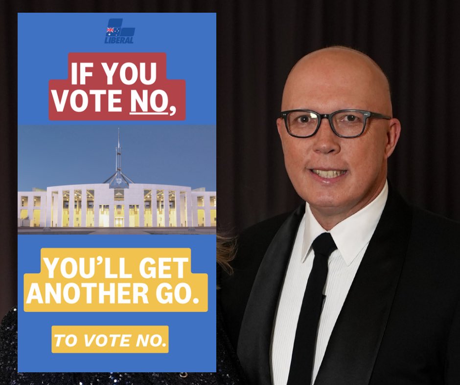 So if the referendum fails, the Libs plan now is have another referendum. M’kay.
Is @PeterDutton_MP a strategic genius playing 5-D chess, or a shameless, desperate hack prepared to say absolutely anything at this point? 
#VoiceToParliament #yes23 #auspol #yourethevoice