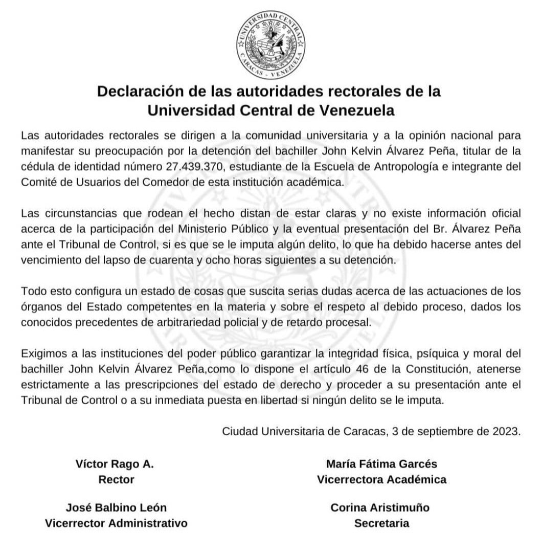 ¡La Escuela de Antropología de la UCV exige justicia y respeto a los Derechos Humanos!