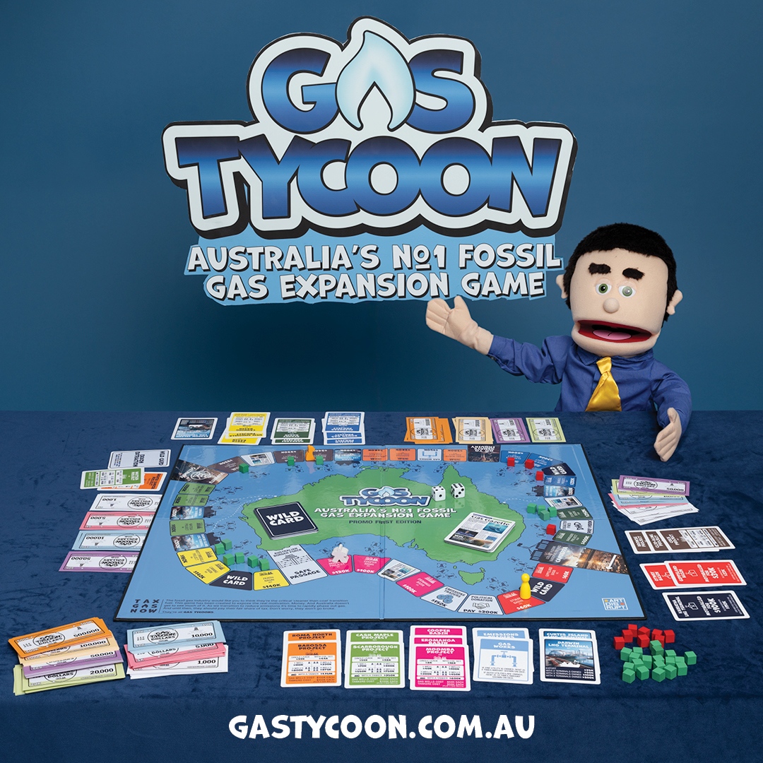Play Australia’s No. 1 fossil gas expansion board game, Gas Tycoon. It’s fracking good fun for the whole family!💰🎲

Check out our new board game, putting the fossil gas industry under the spotlight.🔦🔦🔦 

gastycoon.com.au
#gastycoon #tycoonterry #frackettes #taxgasnow