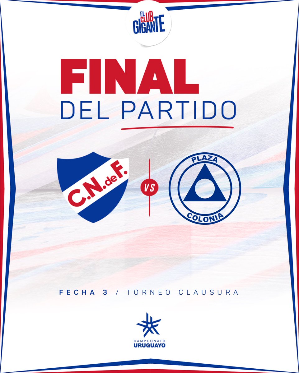 Nacional's tweet photo. 🔚 𝗙𝗜𝗡𝗔𝗟 𝗗𝗘𝗟 𝗣𝗔𝗥𝗧𝗜𝗗𝗢

#Nacional 0️⃣ - 0️⃣ Plaza Colonia 

#ElClubGigante 🔵⚪️🔴 https://t.co/cyFutKcKz3