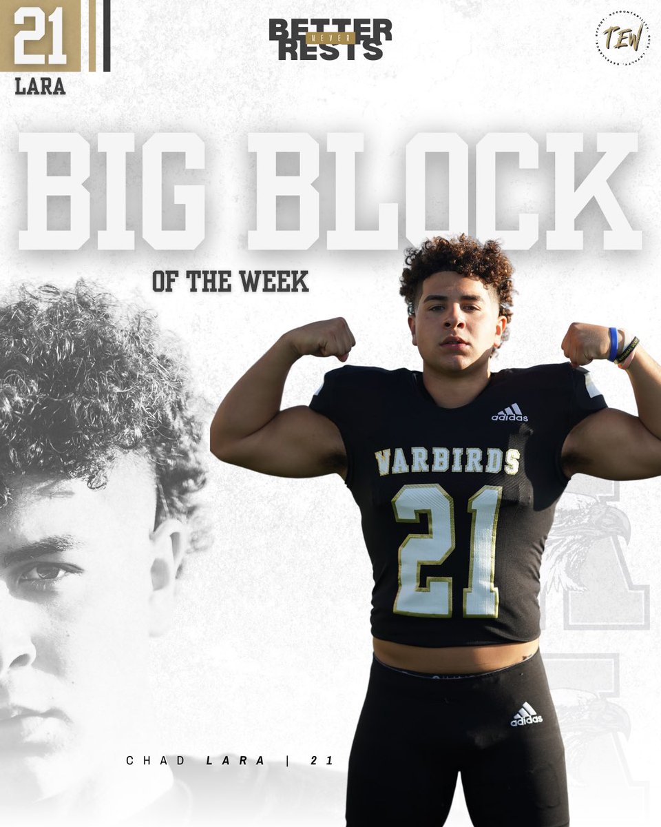 AbileneEagleFB's tweet photo. Big Block of the Week

Bryson Perez | WR | 18

Chad Lara | OLB | 21

Jerrod Turner | T | 71

#BetterNeverRests🚫 | #TEW https://t.co/uJI1GnZW89