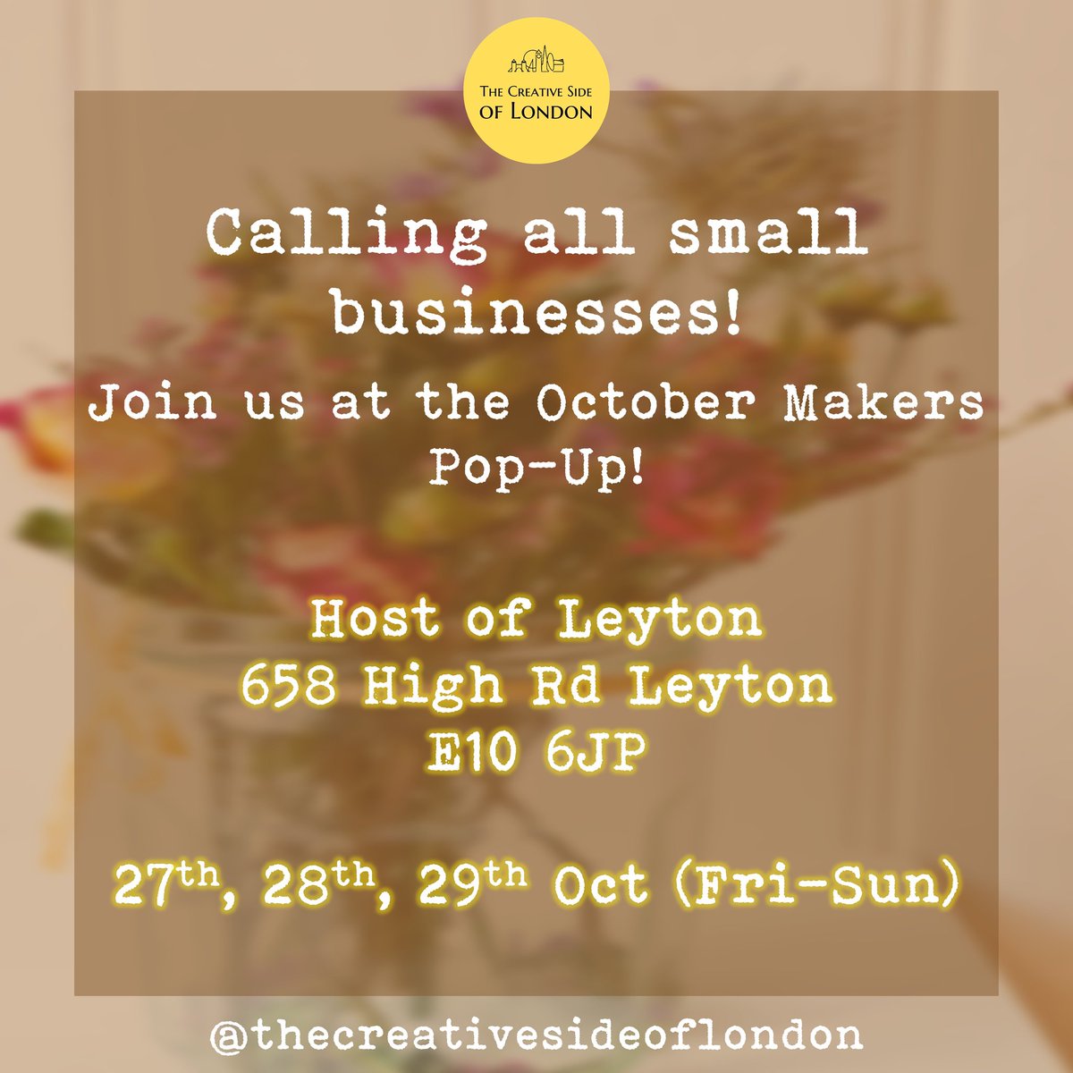 Calling all small businesses 
Come and trade at <a href="/ThisisHost/">Host of Leyton</a>  this October 
Apply via this form. Applications close on 15th September 
forms.gle/3ShGJVKg6sUqQt…