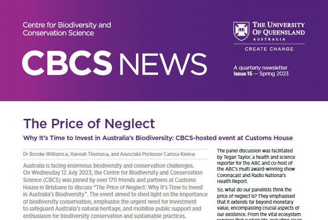 @UQ_CBCS's flagship quarterly newsletter is out now for Spring 2023! Read about our awesome Customs House event, #migratory species, tales of #fieldwork from the #Condamine to Peninsula Malaysia and researcher profiles. Get it here: cbcs.centre.uq.edu.au/files/12082/cb…