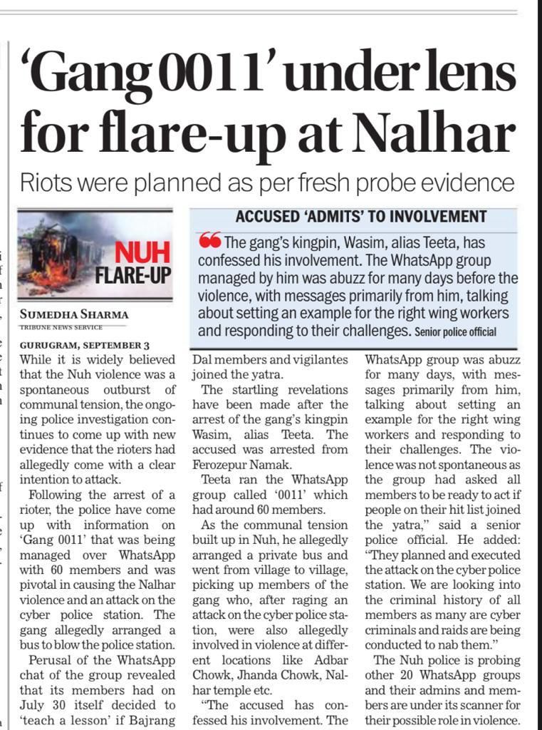 Sumedha Sharma (@sumedhasharma86) on Twitter photo This gang of over 60 members played key role in #Nuhviolence . Startling revelations being made in probe by <a href="/nuhpolice/">NUHPOLICE</a> <a href="/Districtnuh/">District Nuh</a> #Haryana #NewsUpdates <a href="/thetribunechd/">The Tribune</a> This gang of over 60 members played key role in #Nuhviolence . Startling revelations being made in probe by <a href="/nuhpolice/">NUHPOLICE</a> <a href="/Districtnuh/">District Nuh</a> #Haryana #NewsUpdates <a href="/thetribunechd/">The Tribune</a>