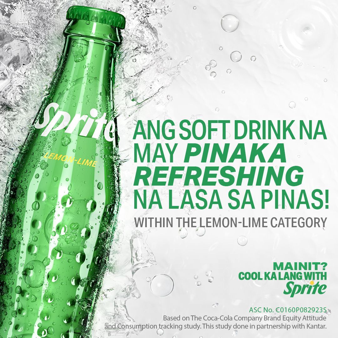 SpritePH's tweet image. Pag kumagat ang init, Sprite na ang hanapin! Ito ang soft drink na may pinaka refreshing na lasa sa Pinas, within the lemon-lime category. Refresh with Sprite, ₱9 SRP lang (8oz)!

ASC No. C0160P082923S