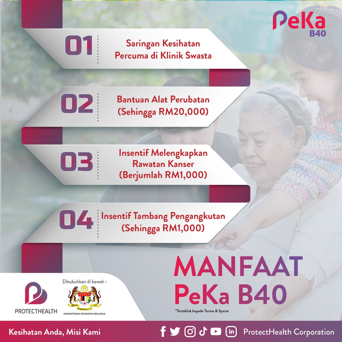 protecthealthco's tweet photo. ANDA DAH BUAT SARINGAN KESIHATAN PEKA B40!!

Penerima STR yang berumur 40 tahun keatas adalah LAYAK menerima manfaat Peka B40 secara PERCUMA.

Semak kelayakan dan cari klinik di https://t.co/FoyhNqzXfq

Kesihatan Anda, Misi Kami

#ProtectHealth #PekaB40 #MalaysiaMadani https://t.co/qTCQk22ets