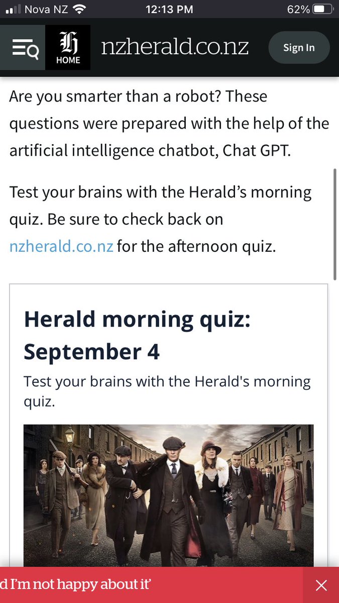 I am 0% surprised but still very underwhelmed that the Herald is using Chat GPT to write its quizzes.