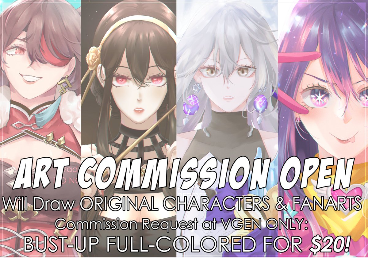 [RTs are highly appreciated. Send help] 🤣
I'm desperate LOL. Not emergency but #artcommissions  are open! Lowered the prices for $20!! Will accept #VGenComm ONLY. Will draw OCs, VTuber, Fanarts! THANK YOU 🌟💚