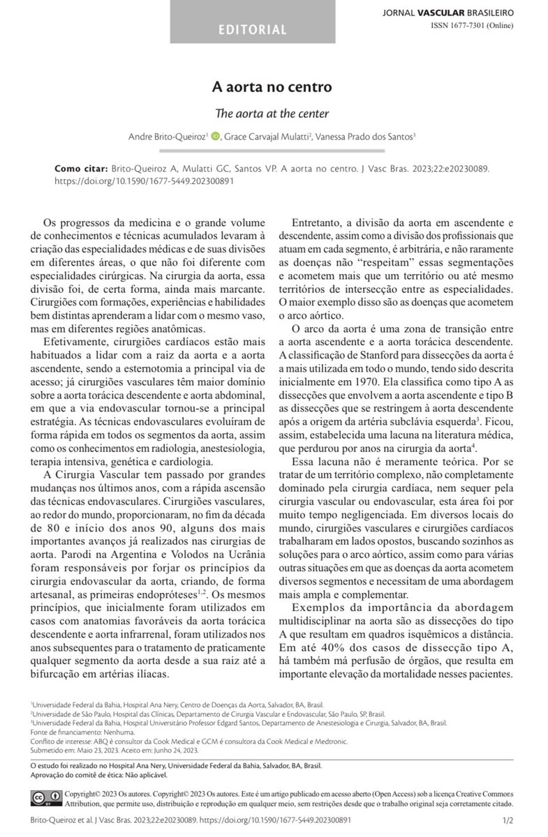 André Brito Queiroz (@andrebrq) on Twitter photo We invite everyone to read this Editorial for Jornal Vascular Brasileiro. A little about the history of aortic diseases, the importance of teamwork and what to expect in the future. <a href="/gracemulatti/">Grace Mulatti, MD PhD</a>
Convidamos a todos à leitura deste Editorial para o Jornal Vascular Brasileiro. We invite everyone to read this Editorial for Jornal Vascular Brasileiro. A little about the history of aortic diseases, the importance of teamwork and what to expect in the future. <a href="/gracemulatti/">Grace Mulatti, MD PhD</a>
Convidamos a todos à leitura deste Editorial para o Jornal Vascular Brasileiro.