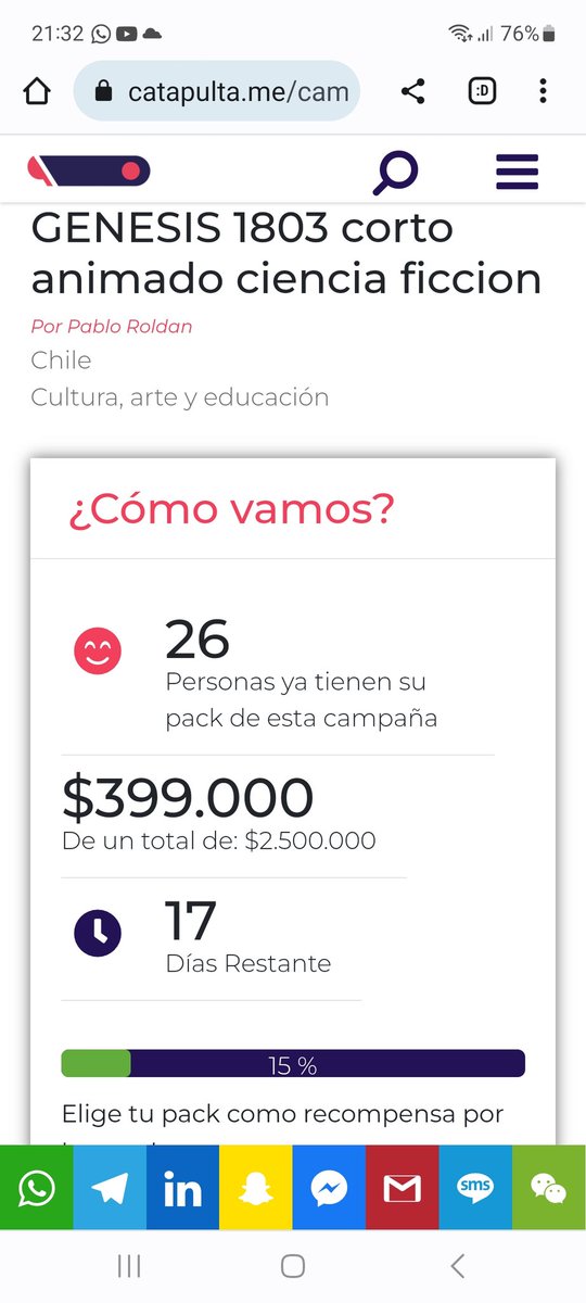 ¡Cerramos el fin de semana con un 15% de nuestra meta alcanzada! 😃 con solo 26 colaboradores Gracias a todos los que han contribuido hasta ahora. ¡Sigamos avanzando juntos hacia nuestro objetivo para hacer realidad 'GÉNESIS 1803'! 💫
catapulta.me/campaigns/gene… #CineChileno