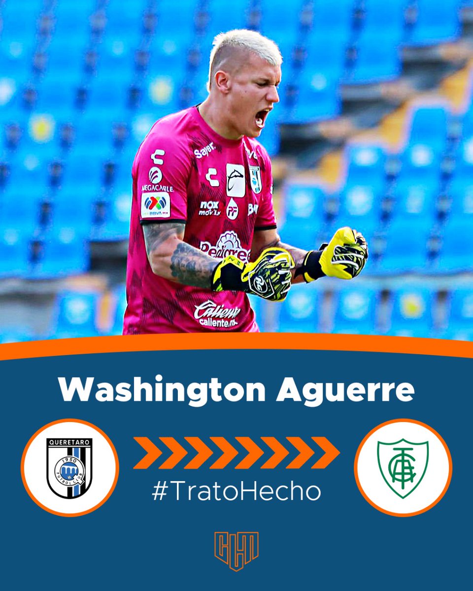 CLMerlo's tweet photo. 🚨[EXCLUSIVO] El arquero 🇺🇾 Washington Aguerre, de muy buen paso por #Querétaro, es nuevo refuerzo de #AméricaMG. 
*️⃣Llega con el pase en su poder y con contrato hasta fin de año, con chances de extenderlo. Este lunes ✈️ a 🇧🇷. #TratoHecho ⚫🟢 https://t.co/C7HiS7Egk8