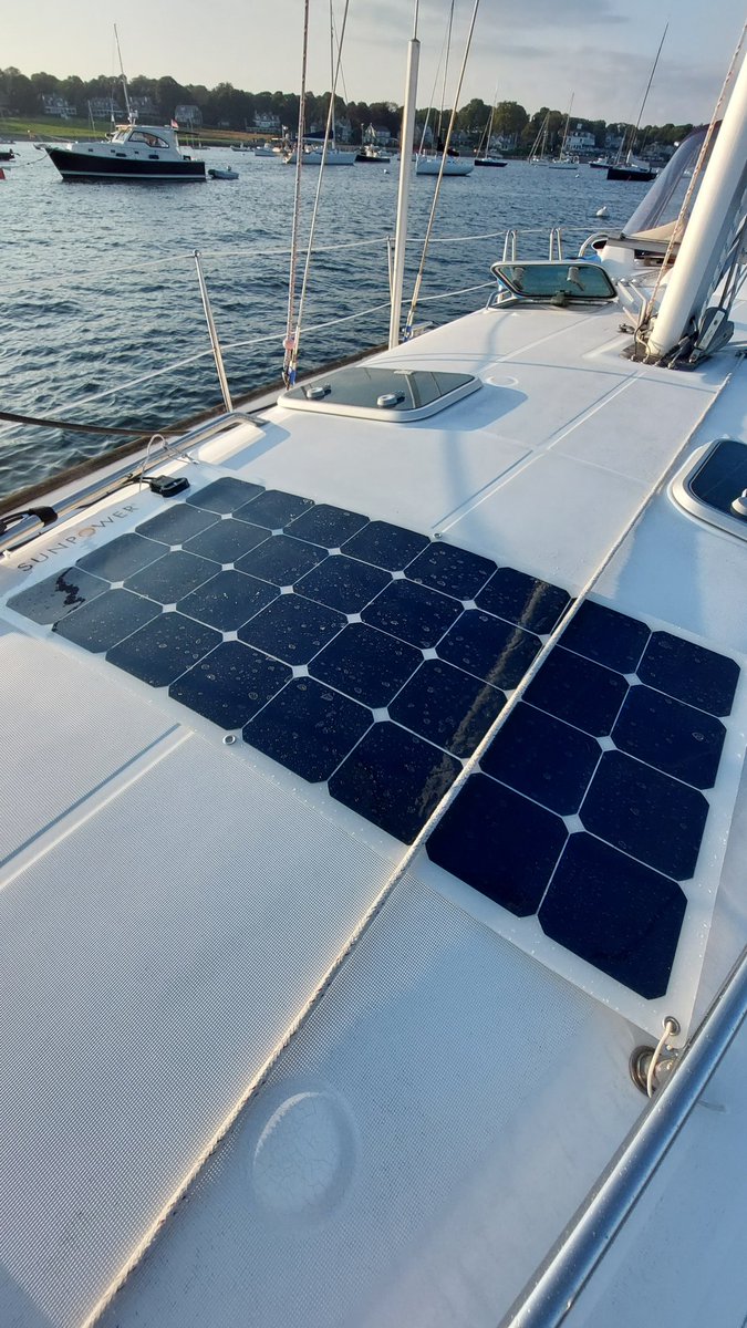 gregaikman's tweet image. Put solar on the sailboat.   Producing 304 volts DC at 6pm.    Keeps the beer cold, qualifies for a 30 percent tax credit, but does this mean it's woke??