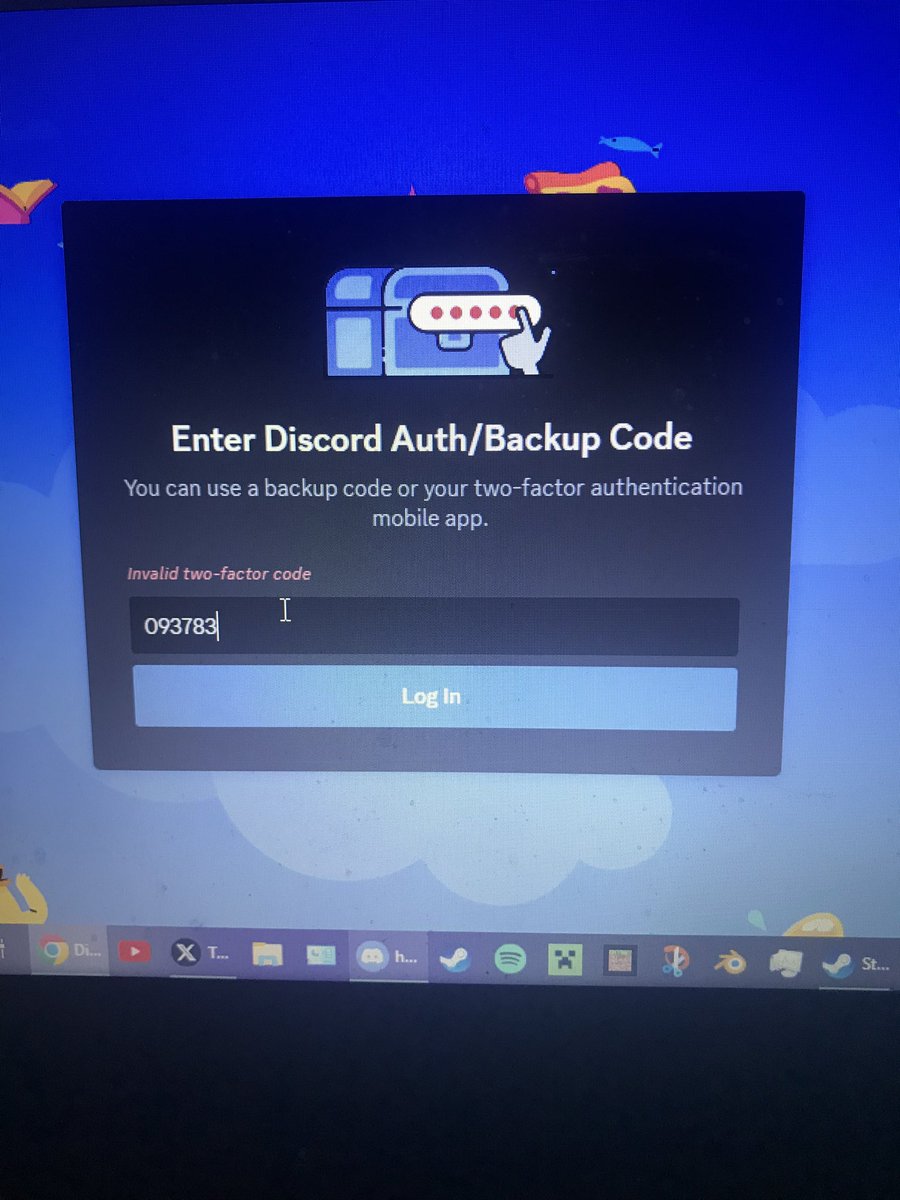 bennyboy1240's tweet photo. (1/2) @discord I got my acc disabled and I’m trying to sign back in and reset my password and I have previously turned on, and I’m entering the code my authentication app gives me, and it says it’s invalid. Can y’all pls help me get back into my acc or if discord don’t help can https://t.co/YGHzMTNvZ5
