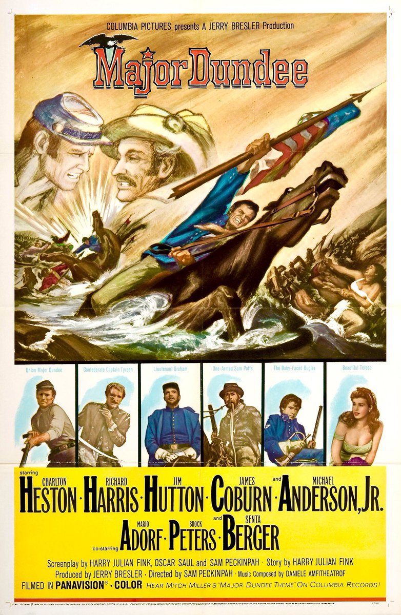 Top 10 Civil War Movies:

3. MAJOR DUNDEE (1965)

Dir. Sam Peckinpah. Starring Charlton Heston, Richard Harris, Jim Hutton, James Coburn.

The movie mixes Galvanized Yankees, marauding Apaches, and the French intervention in Mexico into a Western adventure with big war scenes.