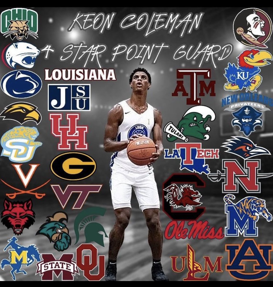 JoeTipton's tweet photo. Florida State WR Keon Coleman has 2TD’s tonight against LSU, but did you know he was once a highly-touted basketball recruit? 👀

• In HS, he was 4⭐️ football prospect with several high-major B-Ball offers (with the intention of playing both sports in college) 

• July 4, 2020: Commits to Kansas for both FB/BB

• Oct. 6, 2020: Decommits from Kansas

• Averages 34 PPG his senior BB season 🏀

• Feb. 3, 2021: Commits to Michigan State for FB/BB

• Jan. 3, 2023: Announces he will be leaving BB team to focus entirely on FB (only clocks a total of 10 mins across 6 games on the court)

• April 30, 2023: Enters portal and becomes one of the top transfers 🏈

• May 17, 2023: Announces transfer to Florida State
