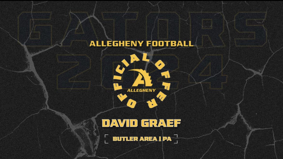 After a great conversation with <a href="/Coach_Layer/">Braden Layer</a> , I am beyond excited to say I have received my 2nd offer to Allegheny College! <a href="/AlleghenyFB/">Allegheny Football</a> <a href="/EricChristy10/">Eric Christy</a> <a href="/GTFBoosters/">Butler GT Football Boosters</a> <a href="/Butler_Area_SD/">Butler Area SD</a>
