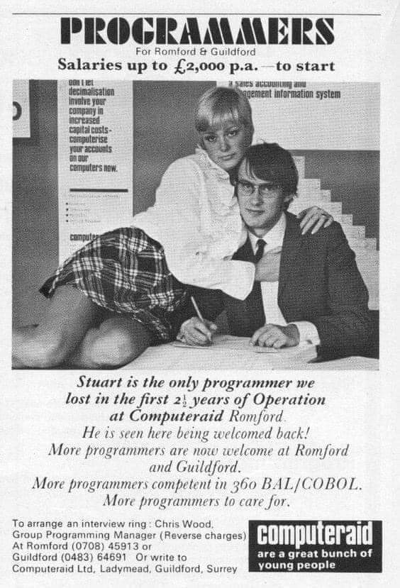 半世紀以上前に広告ですが、当時のIBM System 360のCOBOLプログラマーはモテたそうです。
#system360 #ibm #cobol