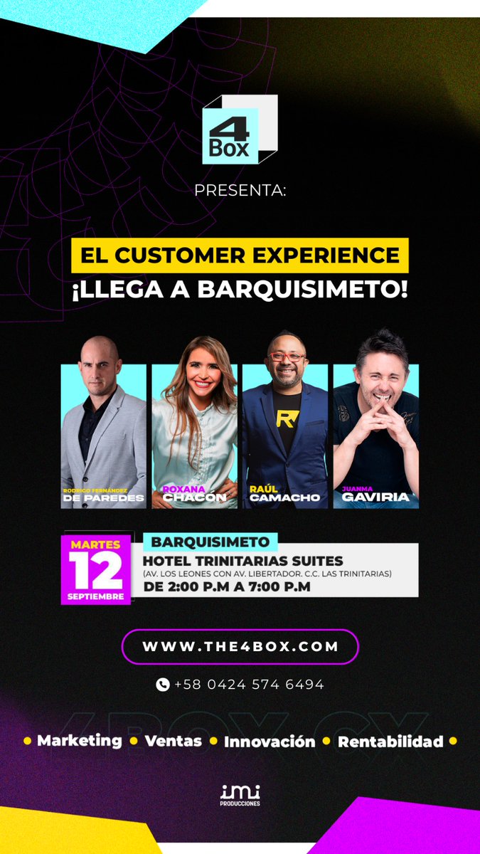 Excelente evento en #Barquisimeto, con reconocidos expertos. La experiencia del cliente como punto primordial para mantener calientes felices. #the4box #CustomerExperience