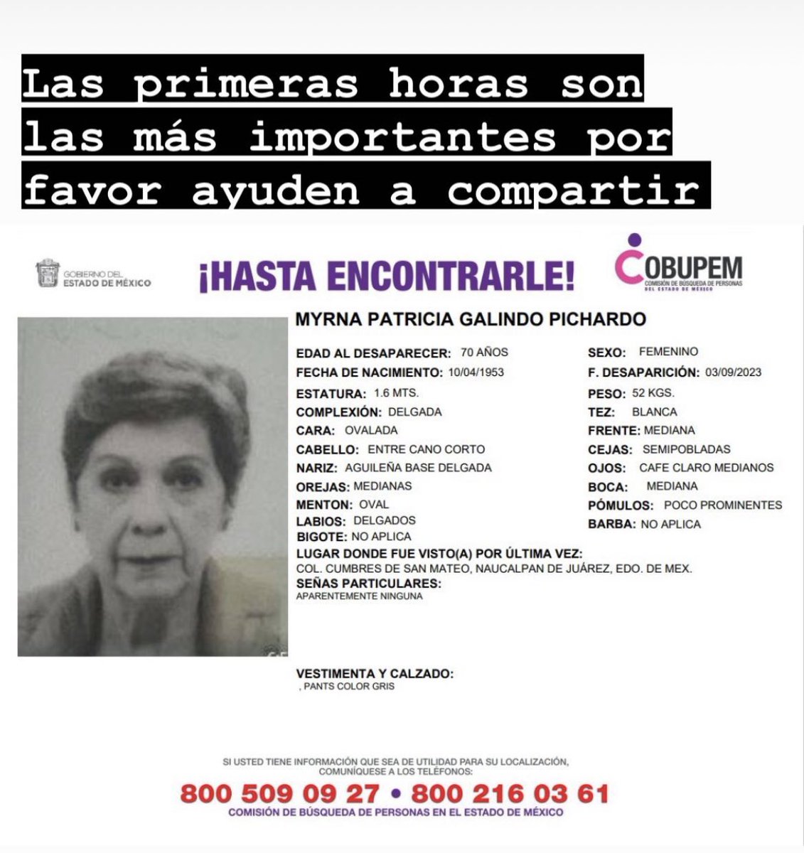 Por favor ayúdenme a compartir. Las primeras horas son las más importantes. <a href="/FiscaliaEdomex/">Fiscalía Edoméx</a>