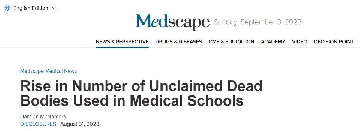 "It is alarming that we are going in the wrong direction when it comes to the increasing utility of unclaimed bodies," said Dr. <a href="/JoyBalta/">Joy Y. Balta</a> Founding Director of <a href="/PLNU_Anatomy/">Anatomy Learning Institute</a> at <a href="/PLNU/">Point Loma Nazarene University</a> to <a href="/Medscape/">Medscape</a> 

Mon this link: medscape.com/viewarticle/un…