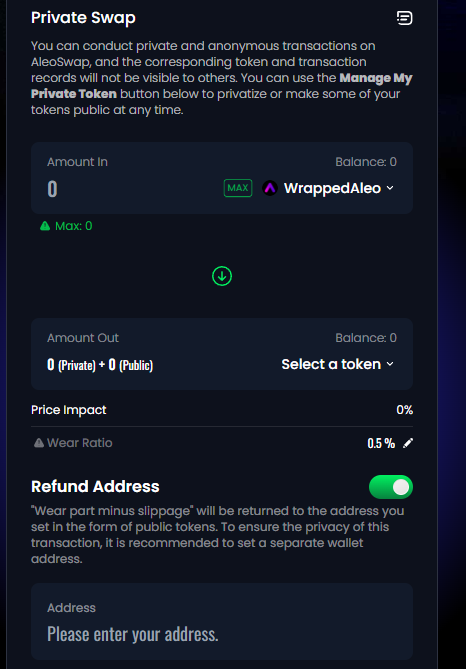 AlphaSwap_dex's tweet photo. 🙋What is WEAR RATIO?
☑️#Wear ratio is a new #concept that we've created to improve the success rate of #private swaps. 
🪙 This preallocates a small amount of public tokens to offset possible slippage wear in the transaction.
Learn more: https://t.co/mR7jJmlwnw https://t.co/0lys7Xb1cc