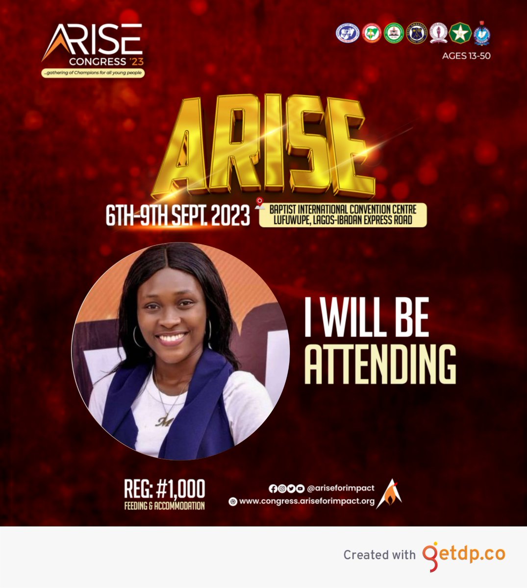Name: Zippor'ah!
Conference: Kwara

I'll be at Arise congress and I will be serving with the ministers' care Team.

Oya quote this post and I'll be looking forward to see you from Wednesday 😁😁
#AriseCongress 
#ariseforimpact