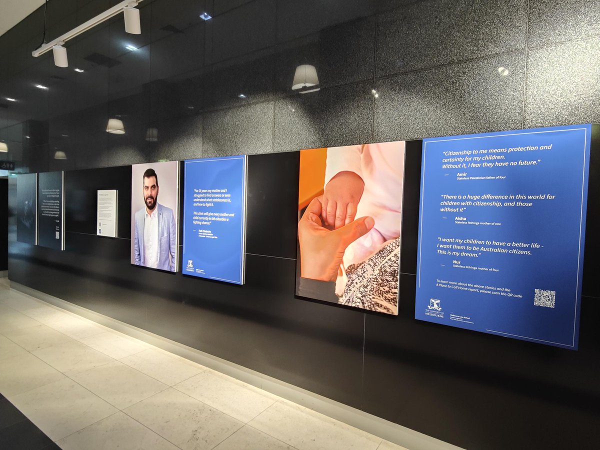 Thrilled to see the #Stateless Legal Clinic &amp; Ambassador <a href="/fadichalouhy/">Fadi Chalouhy</a> featured in the foyer of <a href="/MelbLawSchool/">Melbourne Law School</a> <a href="/UniMelb/">University of Melbourne</a>.  

Highlighting stories of families we are lucky to know-in their own words-we are proud to partner with <a href="/RACSaustralia/">RACS</a> on this vital work.

<a href="/McMullin_Centre/">Peter McMullin Centre on Statelessness</a>