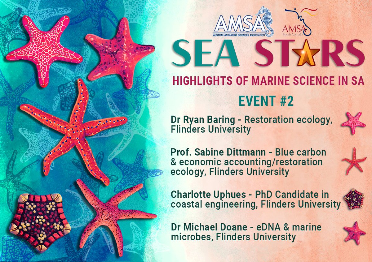 Our amazing 'Sea Stars' for Event #2 have been announced! 🌟⭐️✨ On the 14 September, come and hear about some of the latest marine science coming out of Flinders University. Spots are limited so please book your tickets here: bit.ly/3Kzuy8U