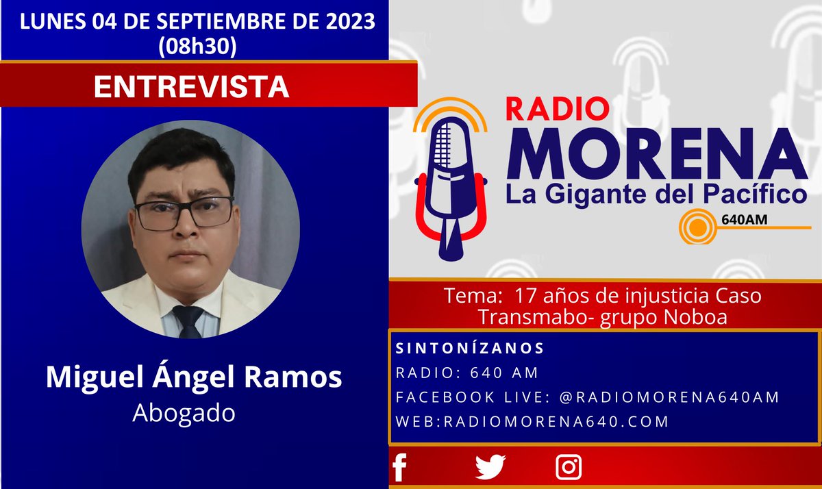 RadioMorena640's tweet photo. Los invitamos a sintonizar #RadioMorena 640 AM, nuestros invitados de este lunes 04 de septiembre de 2023 en #MorenaNoticias 

Nos pueden sintonizar por:
Nuestro dial 640AM
Facebook Live: radiomorena640
En la Web: https://t.co/RaXKyBvSRI https://t.co/7JY9o42ZiE